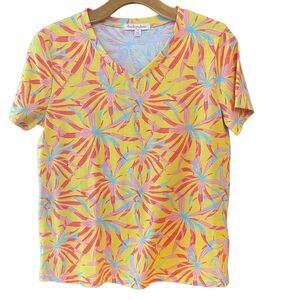 Fresh Produce Sz S Yellow Sunshine Tropical Palm Leaves Casual Cotton T-Shirt